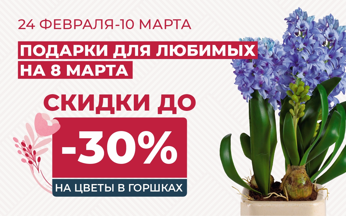 скидки на горшечные цветы до 30%